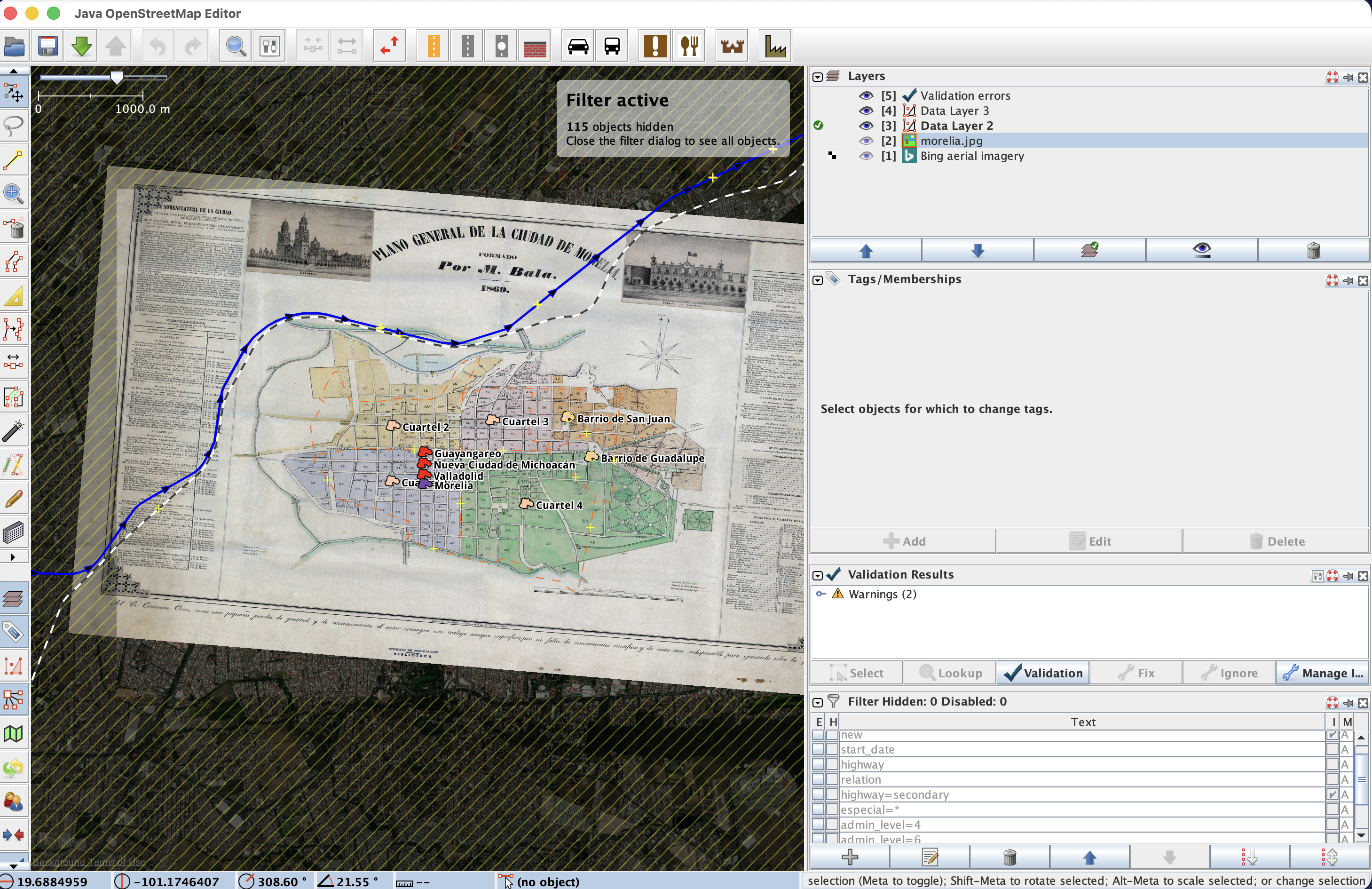 Tracing a georeferenced historical map in JOSM