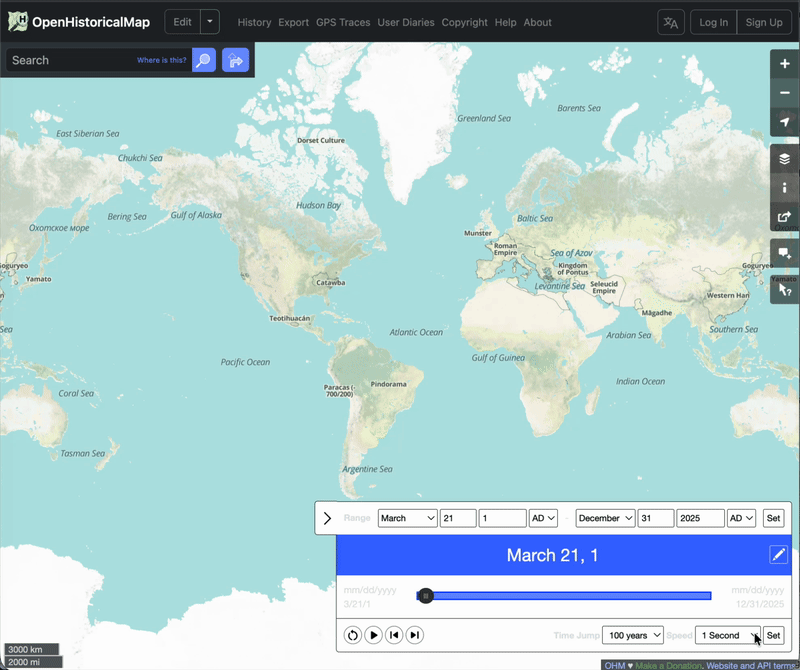 The world through time on OpenHistoricalMap